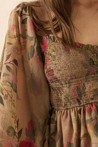 Roaming Blooms Smocked Floral Ruffle Peasant Top - ShopPromesa