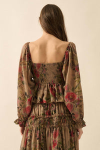 Roaming Blooms Smocked Floral Ruffle Peasant Top - ShopPromesa