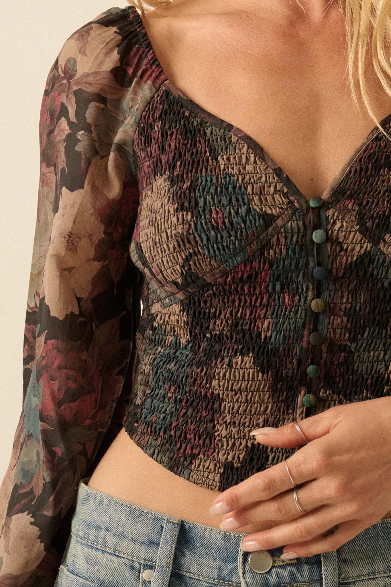 Perfumed Potpourri Smocked Sweetheart Peasant Top