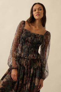 Bohemian Bliss Smocked Floral Tulle Peasant Top - ShopPromesa