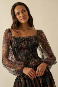 Bohemian Bliss Smocked Floral Tulle Peasant Top - ShopPromesa