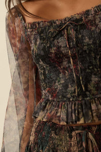 Bohemian Bliss Smocked Floral Tulle Peasant Top - ShopPromesa