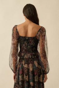 Bohemian Bliss Smocked Floral Tulle Peasant Top - ShopPromesa