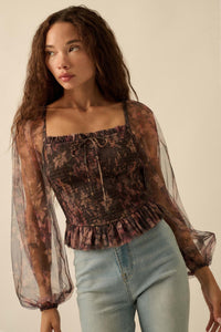 Bohemian Bliss Smocked Floral Tulle Peasant Top - ShopPromesa