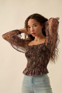 Bohemian Bliss Smocked Floral Tulle Peasant Top - ShopPromesa