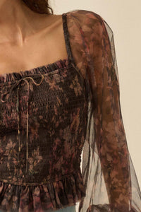 Bohemian Bliss Smocked Floral Tulle Peasant Top - ShopPromesa