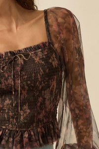 Bohemian Bliss Smocked Floral Tulle Peasant Top - ShopPromesa
