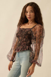 Bohemian Bliss Smocked Floral Tulle Peasant Top - ShopPromesa