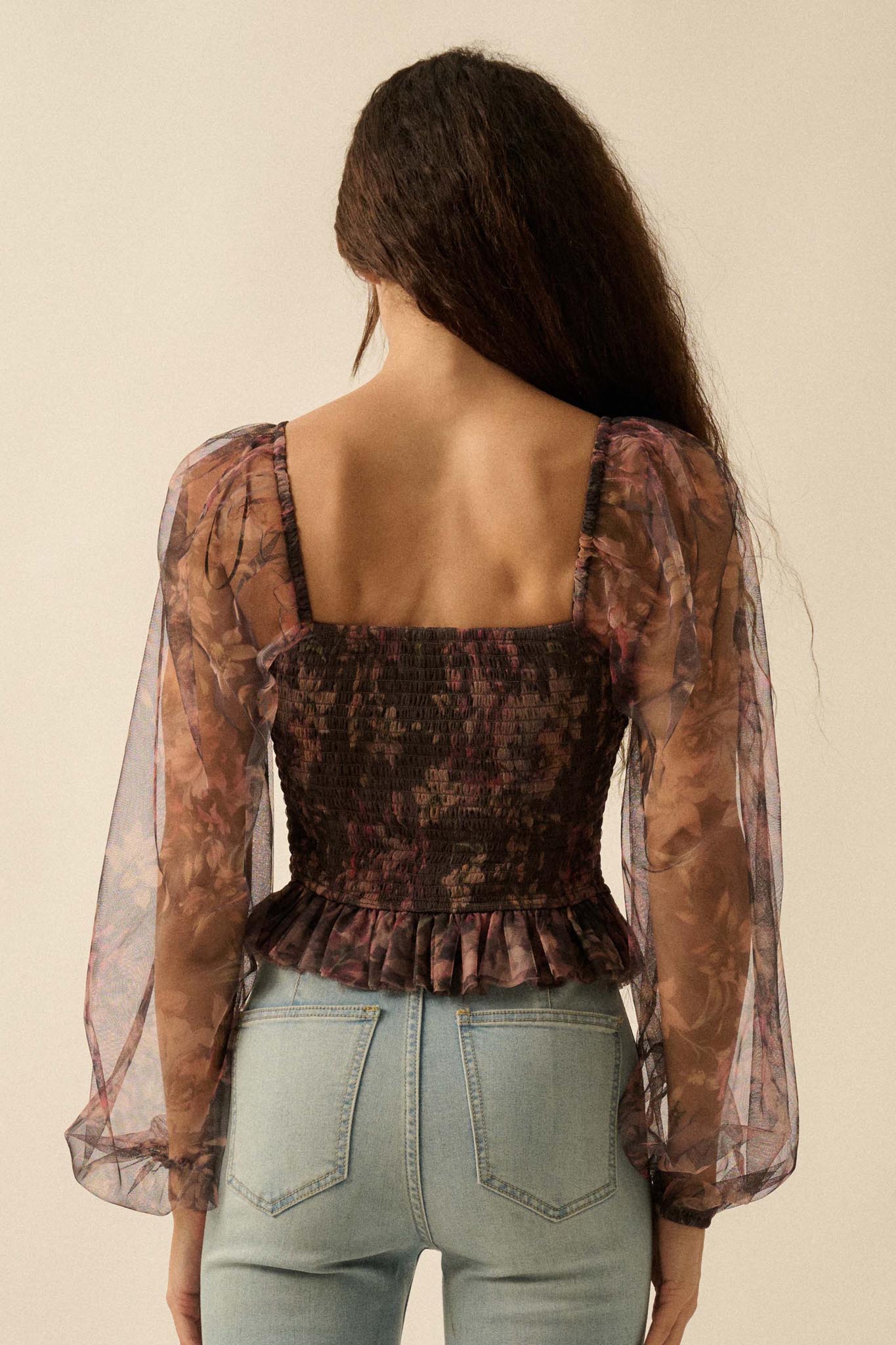 Bohemian Bliss Smocked Floral Tulle Peasant Top - ShopPromesa