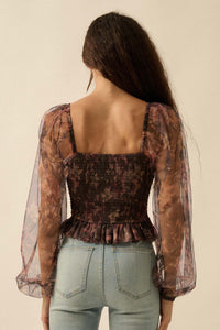 Bohemian Bliss Smocked Floral Tulle Peasant Top - ShopPromesa