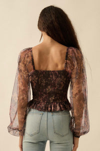 Bohemian Bliss Smocked Floral Tulle Peasant Top - ShopPromesa