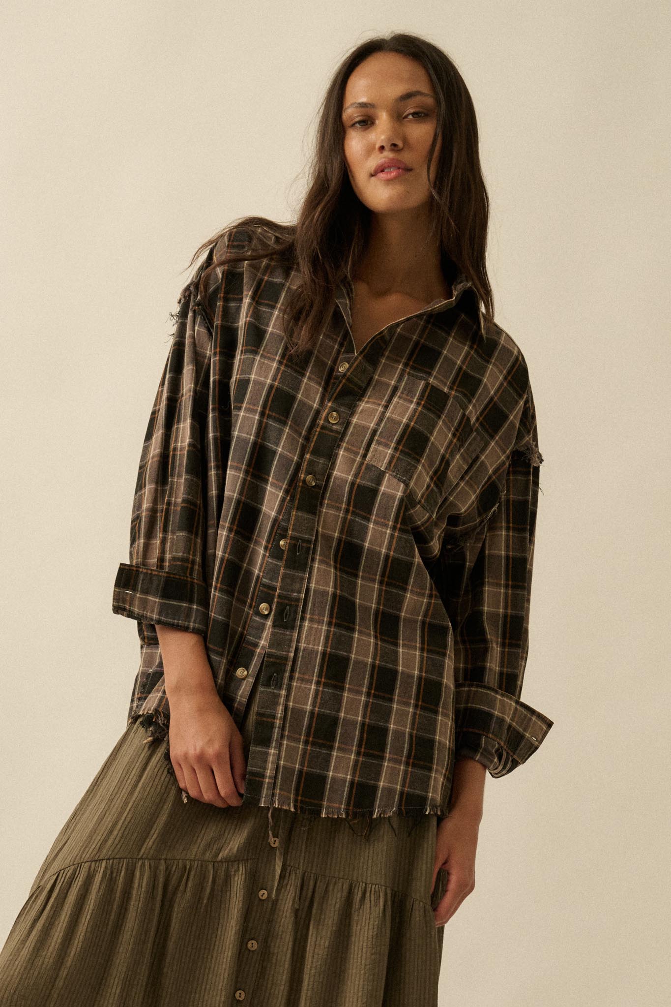 Tartan Threads Plaid Raw-Edge Button-Up Shirt - ShopPromesa