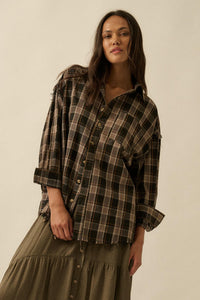 Tartan Threads Plaid Raw-Edge Button-Up Shirt - ShopPromesa