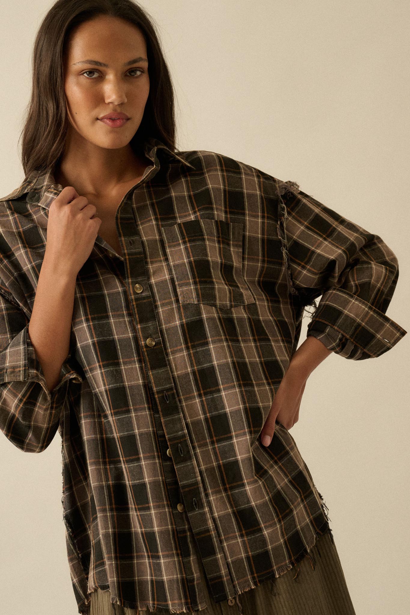 Tartan Threads Plaid Raw-Edge Button-Up Shirt - ShopPromesa