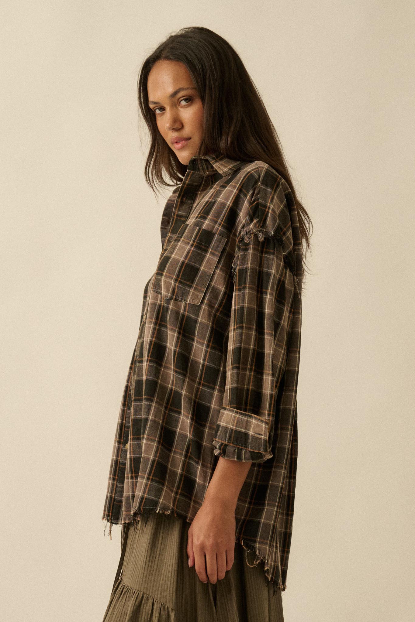 Tartan Threads Plaid Raw-Edge Button-Up Shirt - ShopPromesa