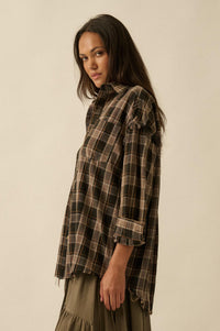 Tartan Threads Plaid Raw-Edge Button-Up Shirt - ShopPromesa