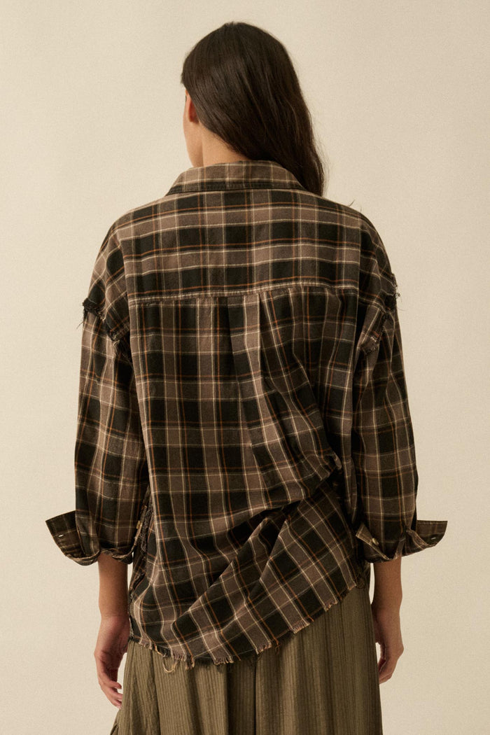 Tartan Threads Plaid Raw-Edge Button-Up Shirt - ShopPromesa