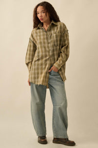 Lost and Found Plaid Raw-Edge Button-Up Shirt - ShopPromesa