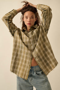 Lost and Found Plaid Raw-Edge Button-Up Shirt - ShopPromesa