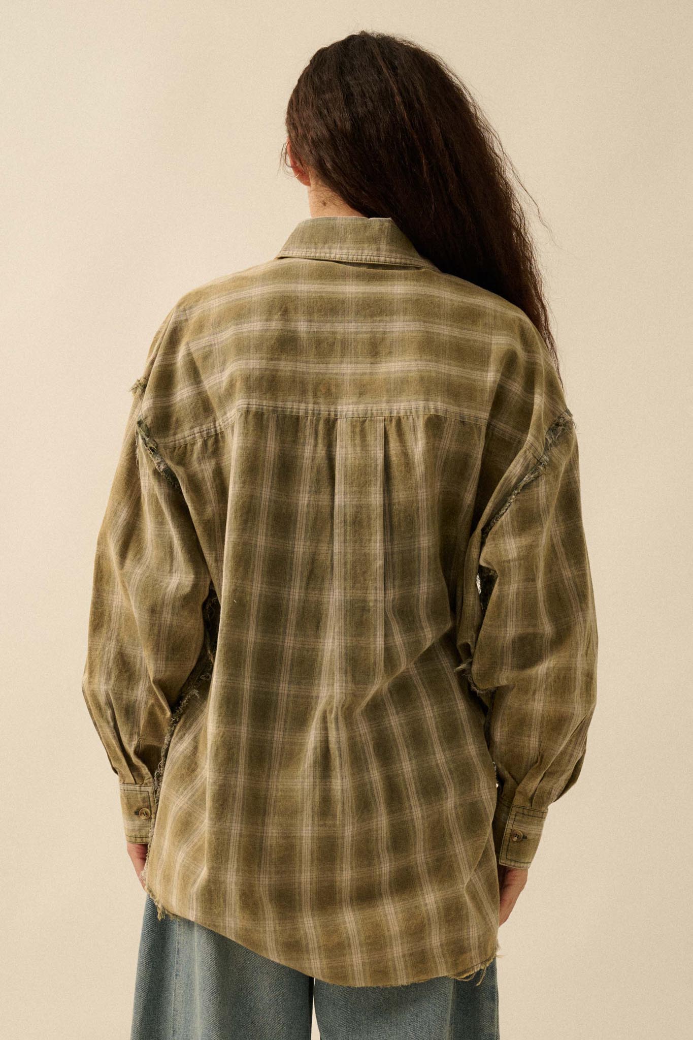 Lost and Found Plaid Raw-Edge Button-Up Shirt - ShopPromesa