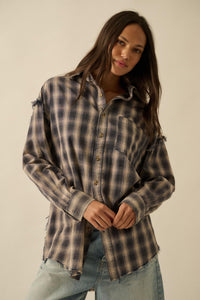 Lost and Found Plaid Raw-Edge Button-Up Shirt - ShopPromesa