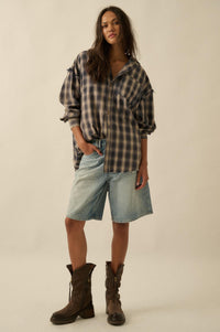 Lost and Found Plaid Raw-Edge Button-Up Shirt - ShopPromesa