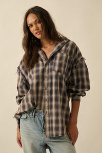 Lost and Found Plaid Raw-Edge Button-Up Shirt - ShopPromesa