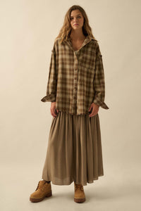 Grunge Era Oversize Raw-Edge Plaid Flannel Shirt - ShopPromesa