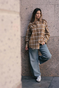 Grunge Era Oversize Raw-Edge Plaid Flannel Shirt - ShopPromesa