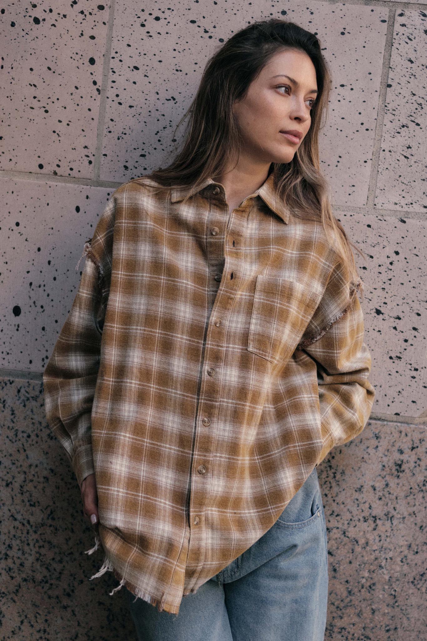 Grunge Era Oversize Raw-Edge Plaid Flannel Shirt - ShopPromesa