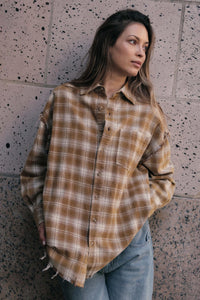 Grunge Era Oversize Raw-Edge Plaid Flannel Shirt - ShopPromesa