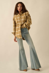 Grunge Era Oversize Raw-Edge Plaid Flannel Shirt - ShopPromesa