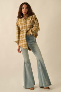 Grunge Era Oversize Raw-Edge Plaid Flannel Shirt - ShopPromesa
