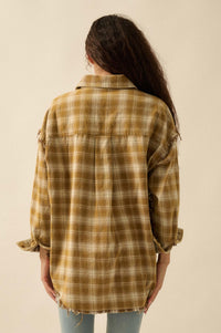 Grunge Era Oversize Raw-Edge Plaid Flannel Shirt - ShopPromesa
