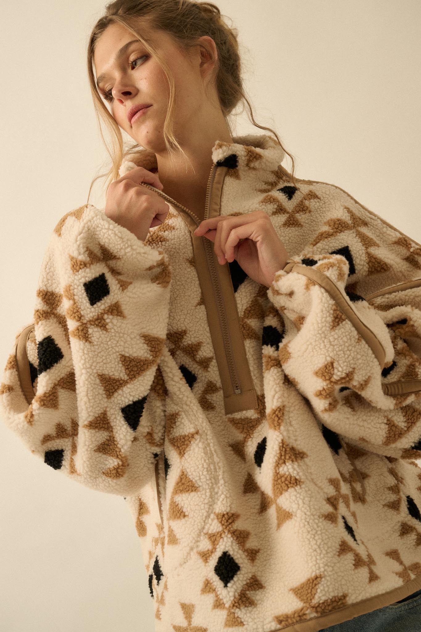 Sierra Sky Geo-Print Fleece Half-Zip Pullover - ShopPromesa