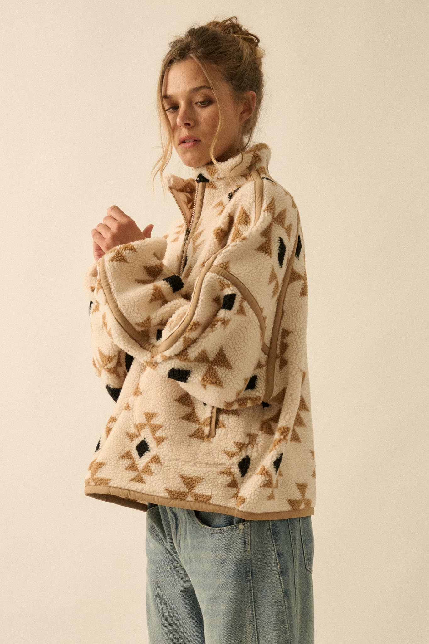 Sierra Sky Geo-Print Fleece Half-Zip Pullover - ShopPromesa
