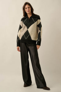 Crossing Paths Argyle Knit Collared Sweater - ShopPromesa