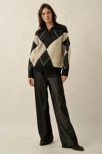 Crossing Paths Argyle Knit Collared Sweater - ShopPromesa
