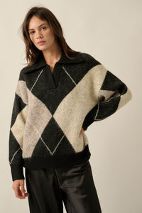 Crossing Paths Argyle Knit Collared Sweater - ShopPromesa