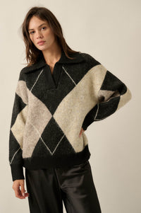 Crossing Paths Argyle Knit Collared Sweater - ShopPromesa