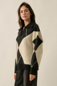 Crossing Paths Argyle Knit Collared Sweater - ShopPromesa