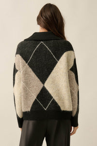Crossing Paths Argyle Knit Collared Sweater - ShopPromesa