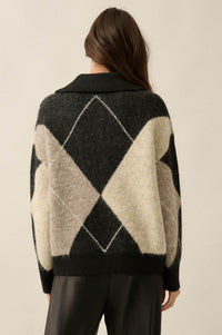 Crossing Paths Argyle Knit Collared Sweater - ShopPromesa
