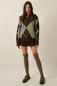 Crossing Paths Argyle Knit Collared Sweater - ShopPromesa