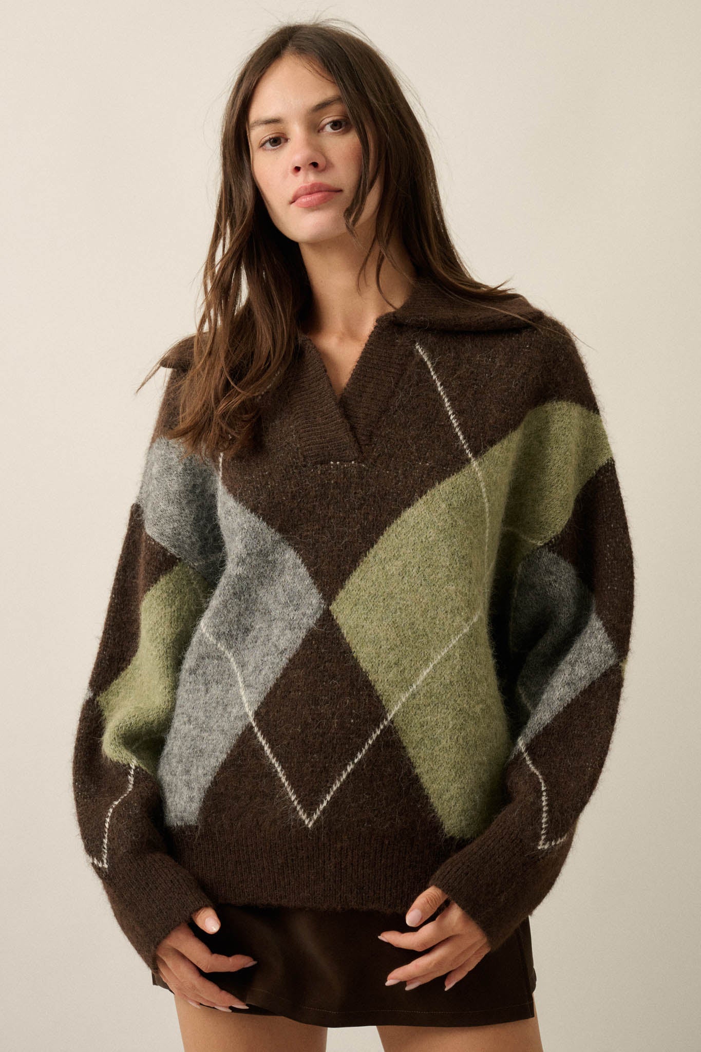 Crossing Paths Argyle Knit Collared Sweater - ShopPromesa