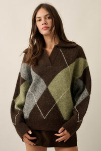 Crossing Paths Argyle Knit Collared Sweater - ShopPromesa