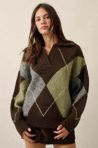 Crossing Paths Argyle Knit Collared Sweater - ShopPromesa