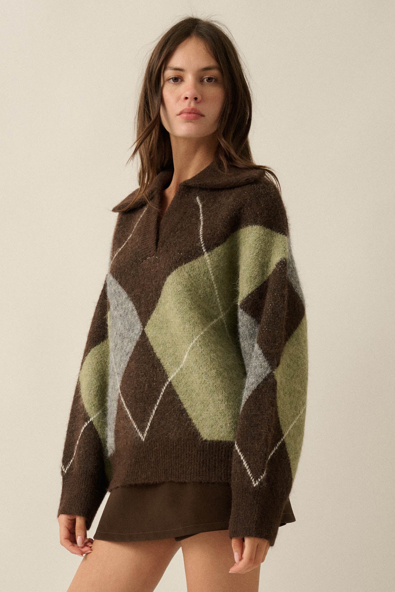 Crossing Paths Argyle Knit Collared Sweater - ShopPromesa