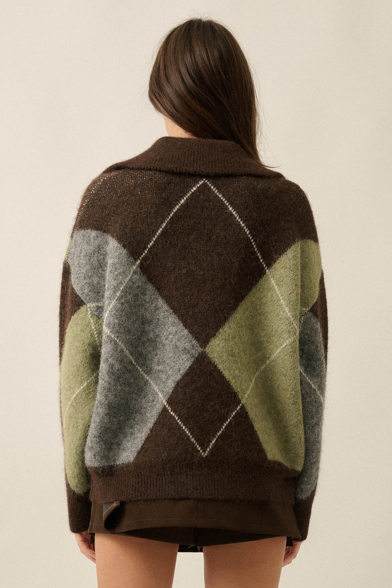 Crossing Paths Argyle Knit Collared Sweater - ShopPromesa