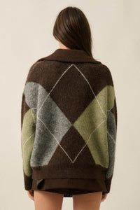 Crossing Paths Argyle Knit Collared Sweater - ShopPromesa